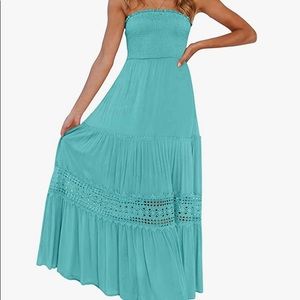 Summer Strapless Off Shoulder Lace Trim Maxi Dress